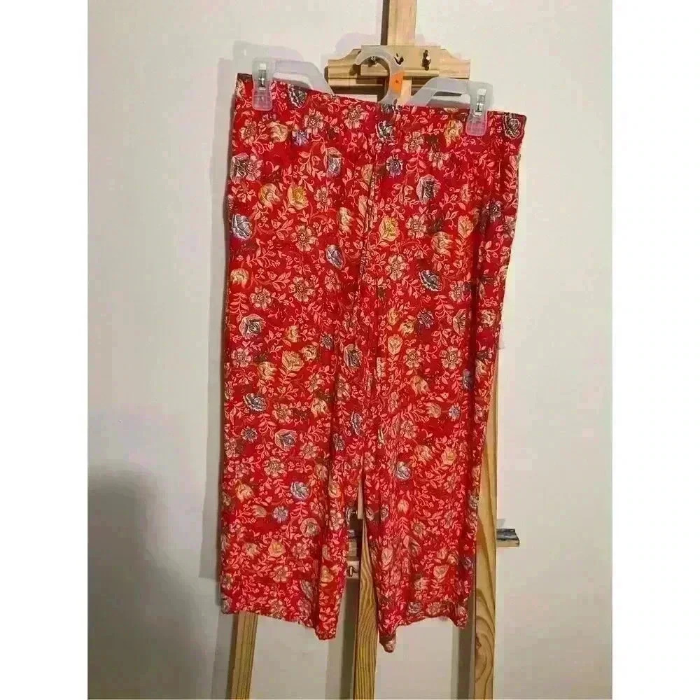 Loft Floral Wide Leg Ankle Pants Red Size XS
